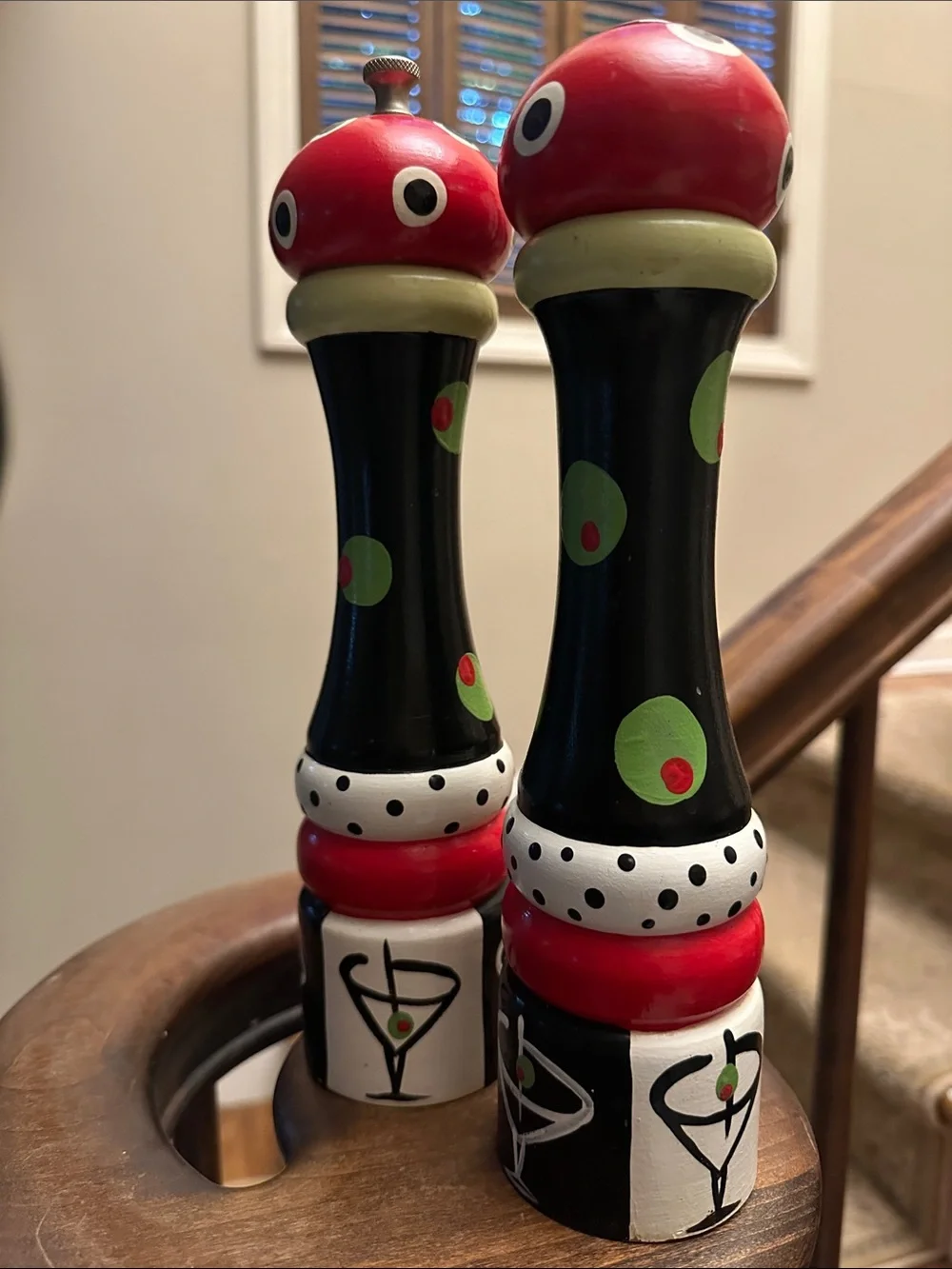 Jessie Mac Hand-Painted Black and Red Martini Salt and Pepper Mill Set